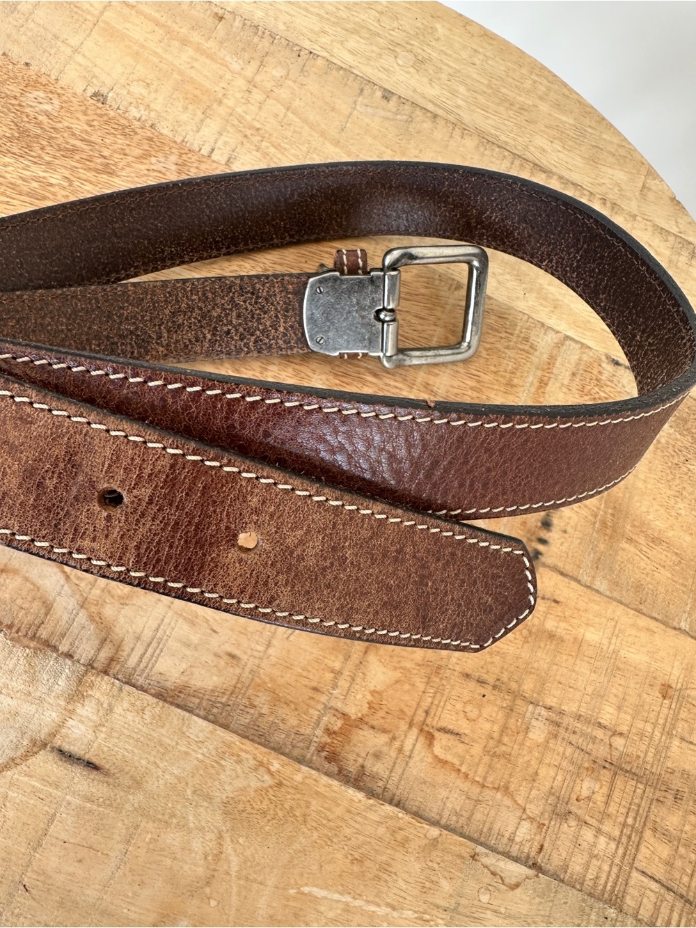 Roots Brown Leather Belt with Metal Buckle, Leather - Picture 3 of 6